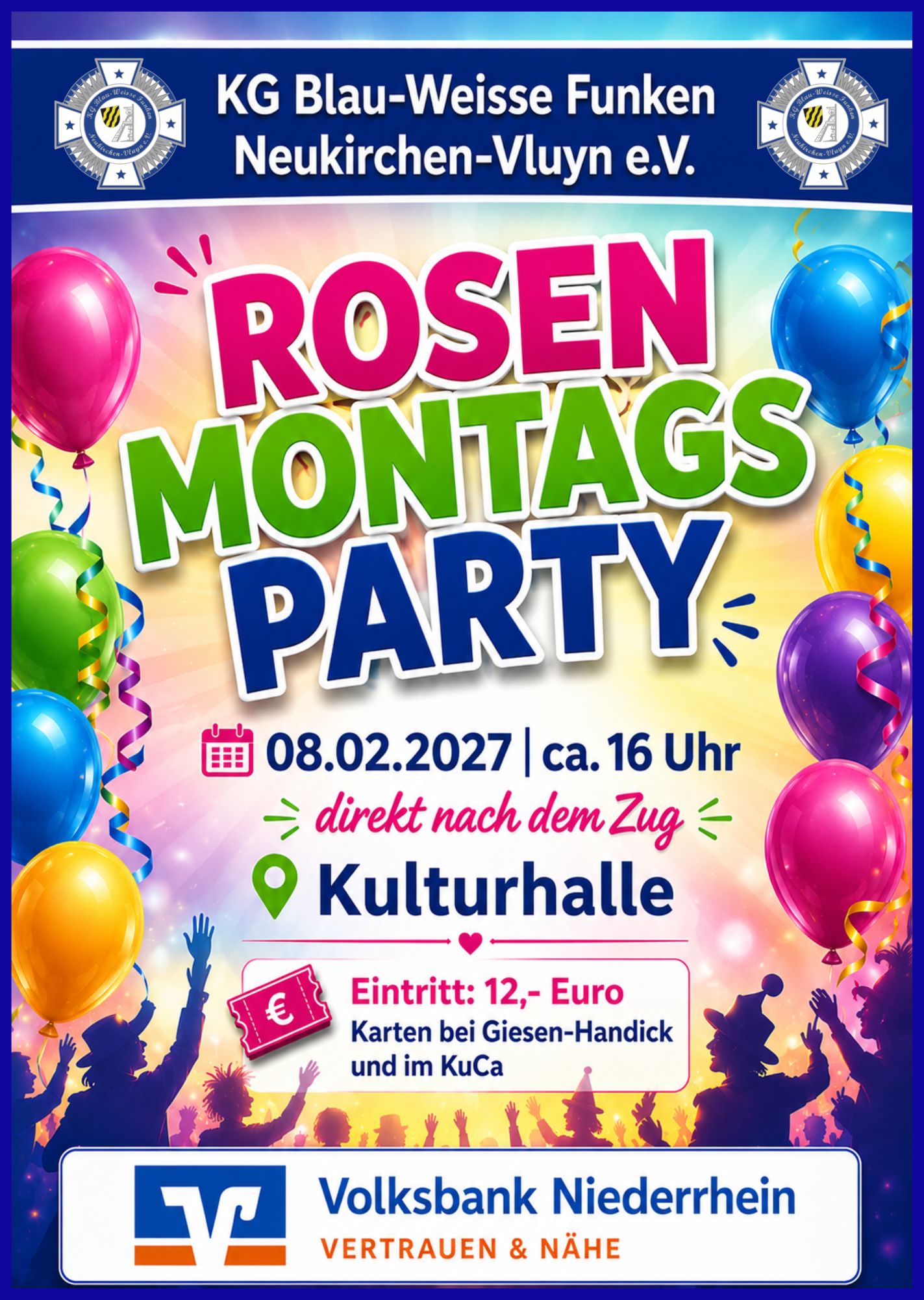 Plakat Rosenmontagsparty A3 2027  mit Beschnitt 1